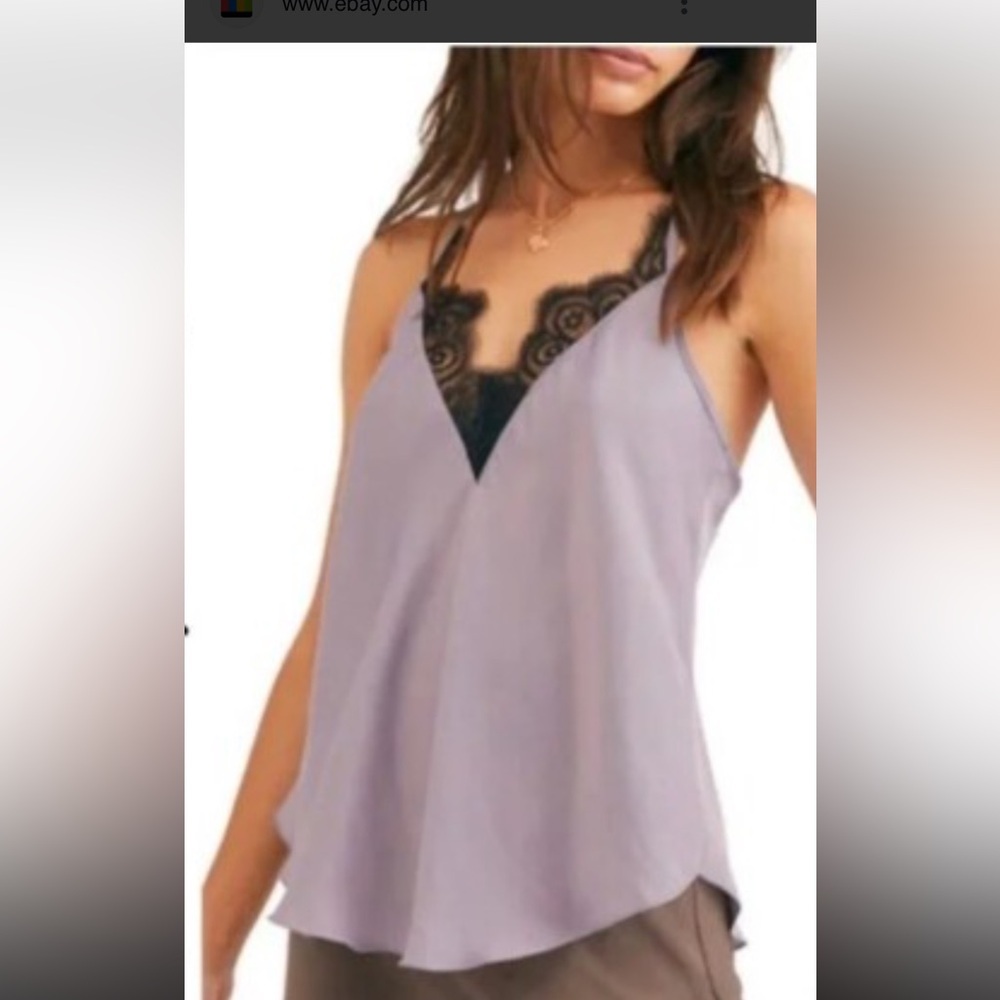 Free People Starlight Lace Trim Camisole Silver Mauve. Size M